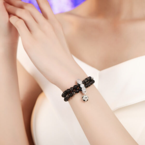 男款-银曜石双圈手链（Men's - Silver Obsidian Double Ring Bracelet）
