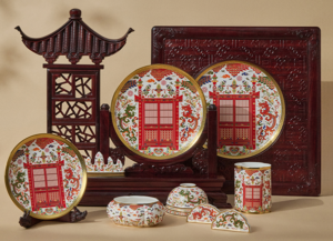 “祥瑞礼序”红木瓷器文化礼盒"Prosperity and Auspiciousness" Redwood Porcelain Cultural Gift Box-"Wu Tou Gate" in the "Construction Rules" porcelain plates