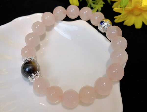 银曜石粉水晶手链（Silver obsidian pink crystal bracelet）